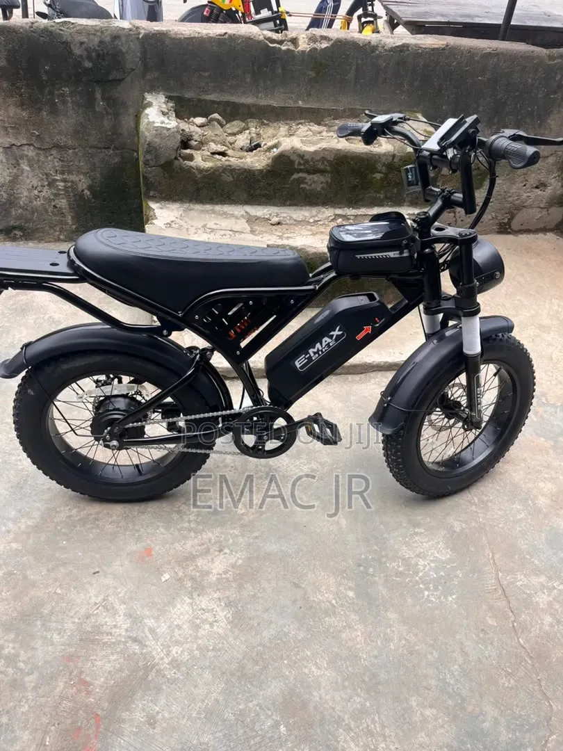 E-Max Black Moped-Style Fat-Tire Electric Bicycle