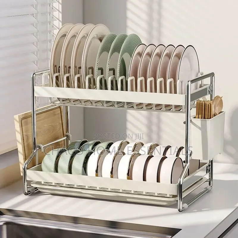 2-Tier Stainless Steel Dish Rack With Drain Board
