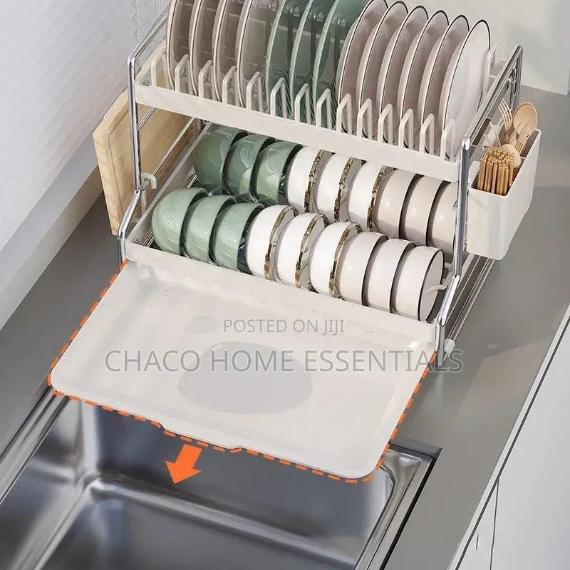 2-Tier Stainless Steel Dish Rack With Drain Board