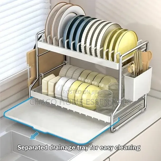 2-Tier Stainless Steel Dish Rack With Drain Board