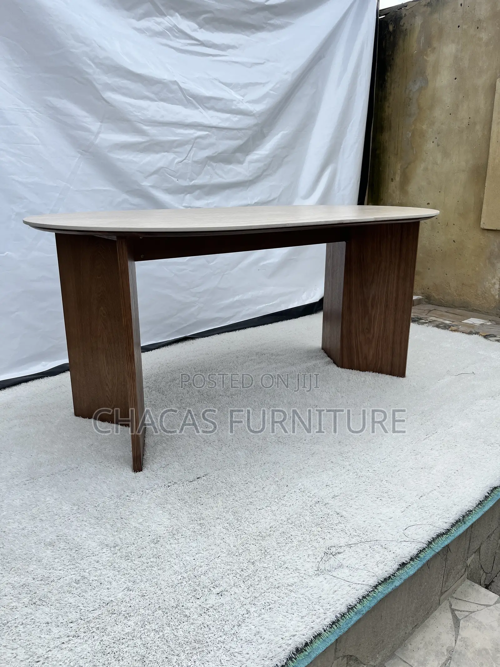 Luxury Oval Marble-Top Dining Table With Solid Wooden Base