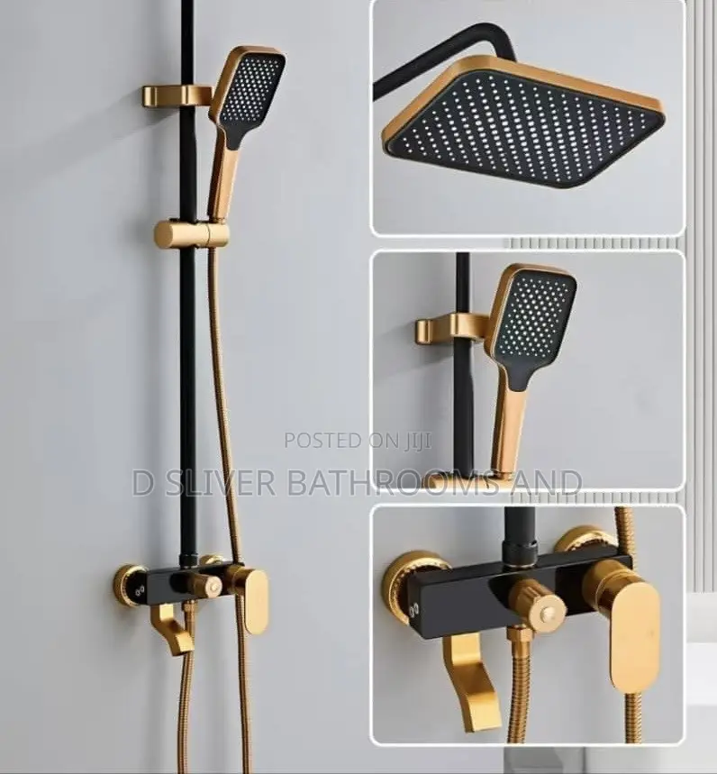 3 in 1 Rainfall Shower Mixer Set- Black Gold