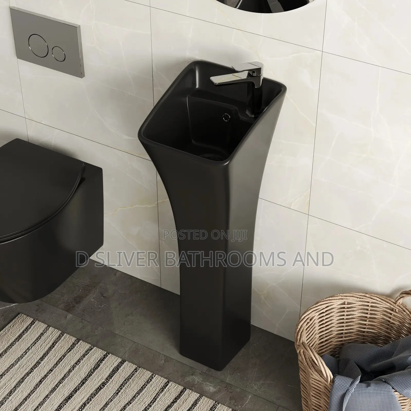 One-Piece Standing Wash Hand Basin, Black