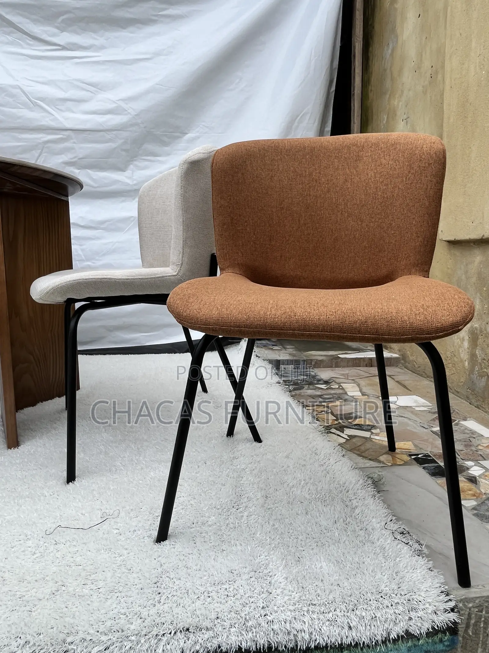 Modern Textured Fabric Accent Dining Chair With Black Metal Legs