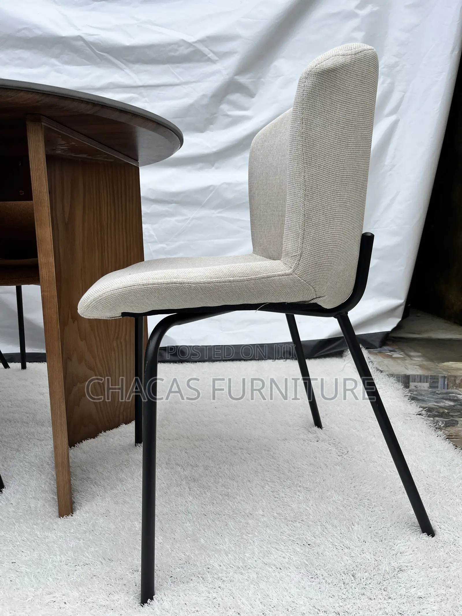 Modern Textured Fabric Accent Dining Chair With Black Metal Legs