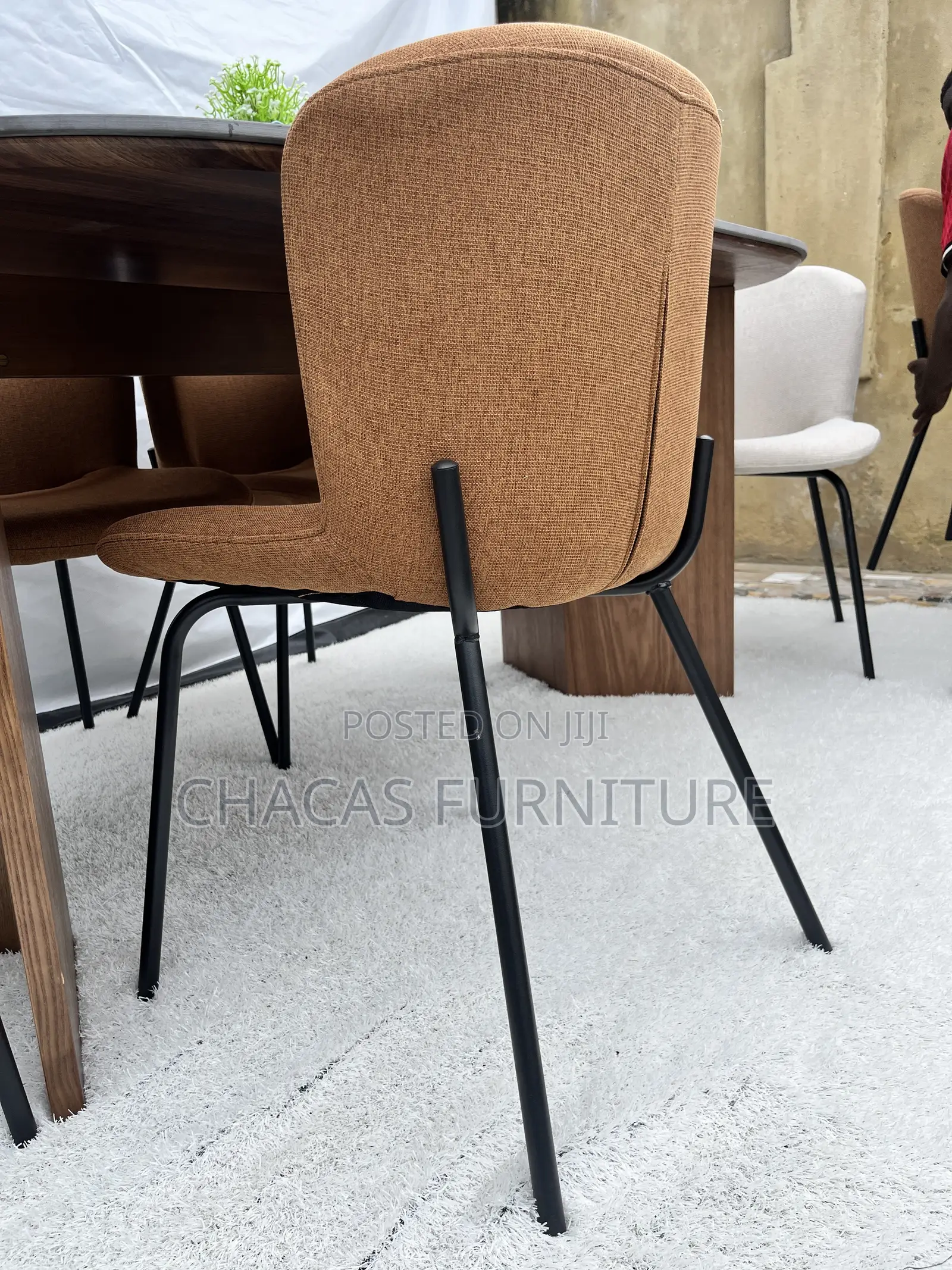 Modern Textured Fabric Accent Dining Chair With Black Metal Legs