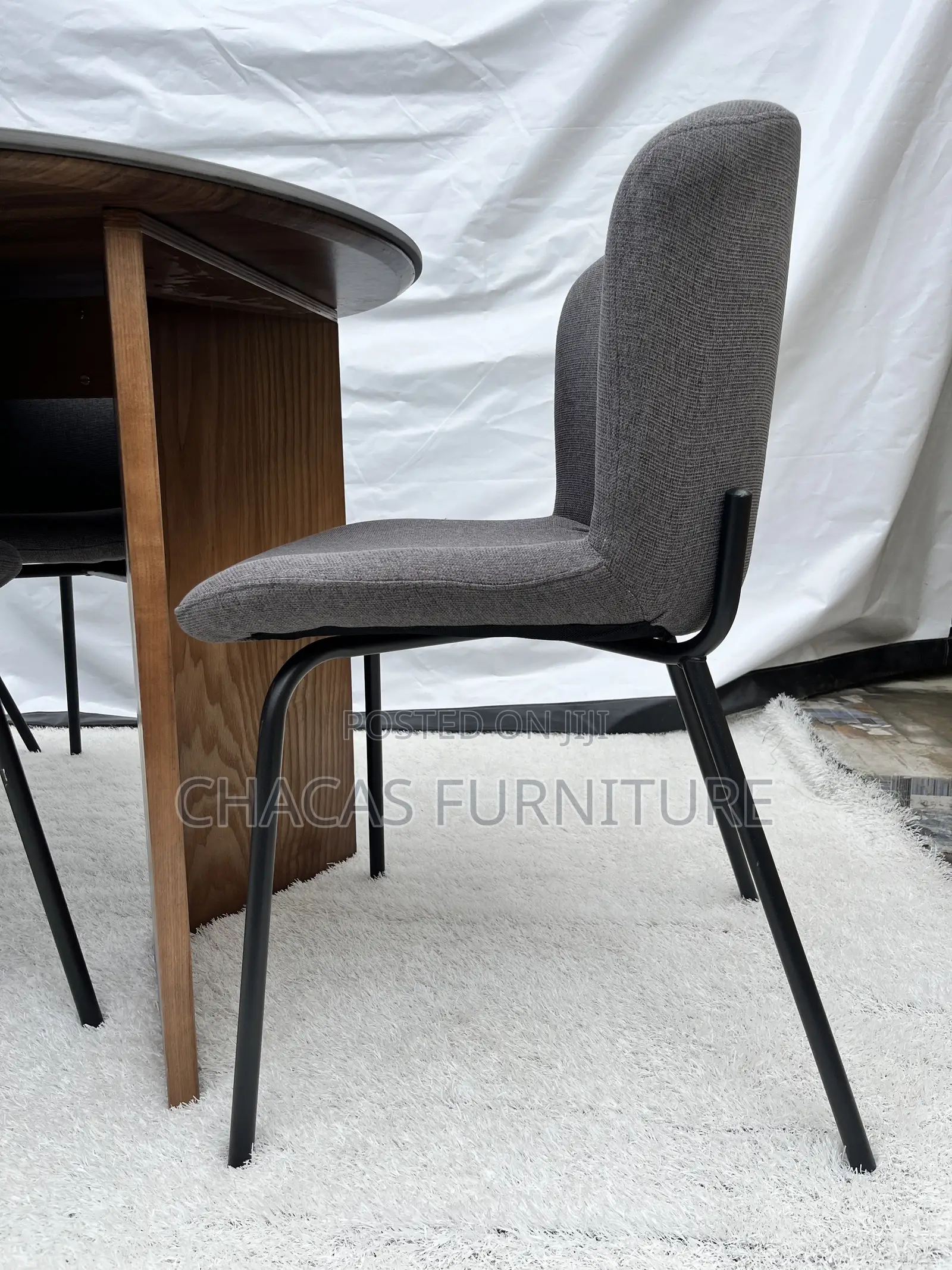 Modern Textured Fabric Accent Dining Chair With Black Metal Legs