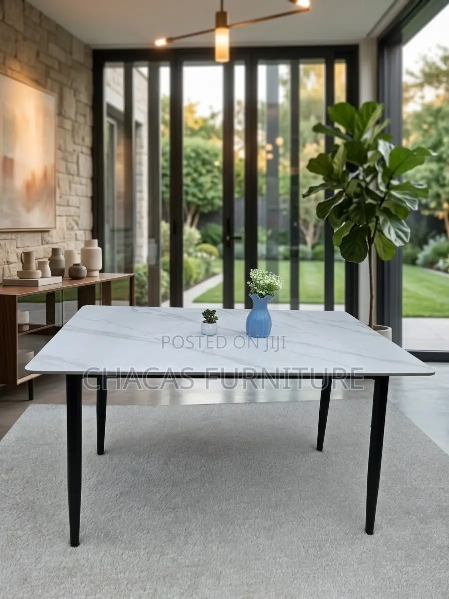 120cm Modern White Marble Dining Table With Black Metal Legs