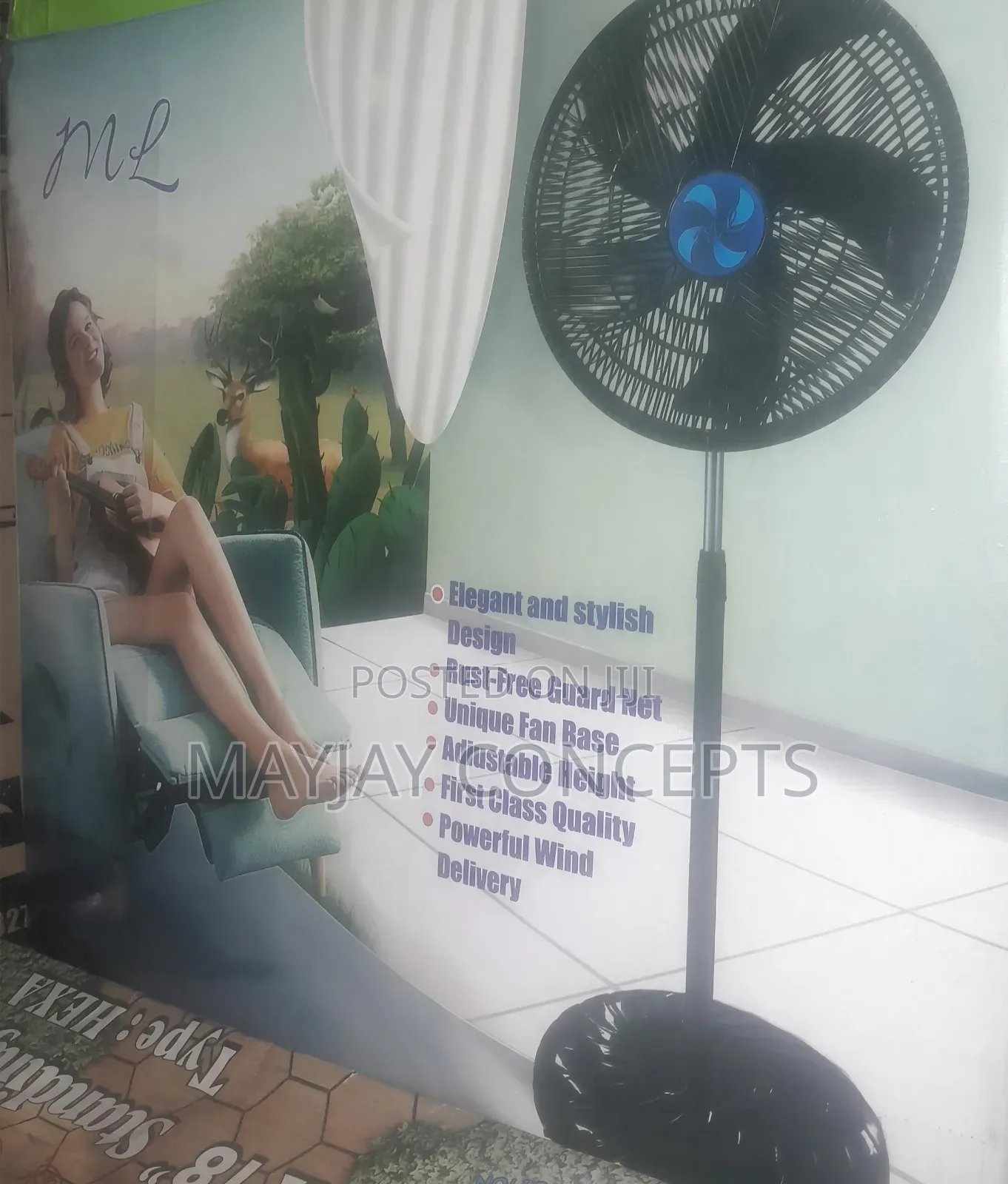 18" ML Pure Copper Coil Electric Standing Fan-Big Motor,100% Copper