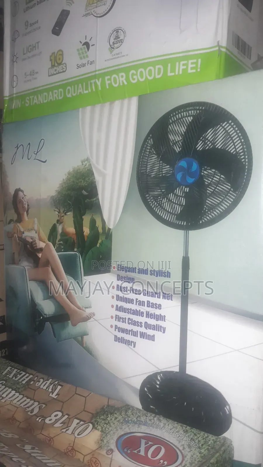 18" ML Pure Copper Coil Electric Standing Fan-Big Motor,100% Copper