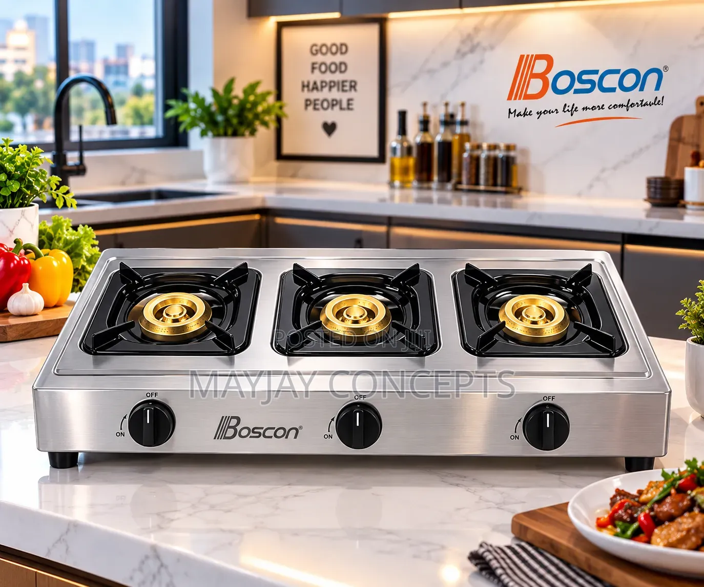BOSCON 3-Burner Stainless Steel Table Gas Stove–BOS-Gs013