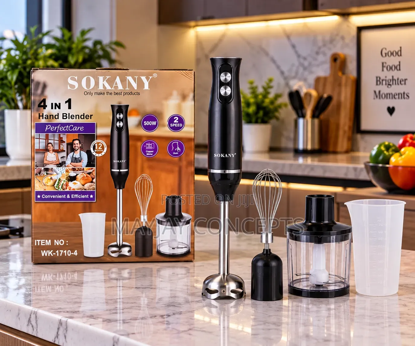 SOKANY 500W 4-in-1 Hand Blender With Chopper and Whisk
