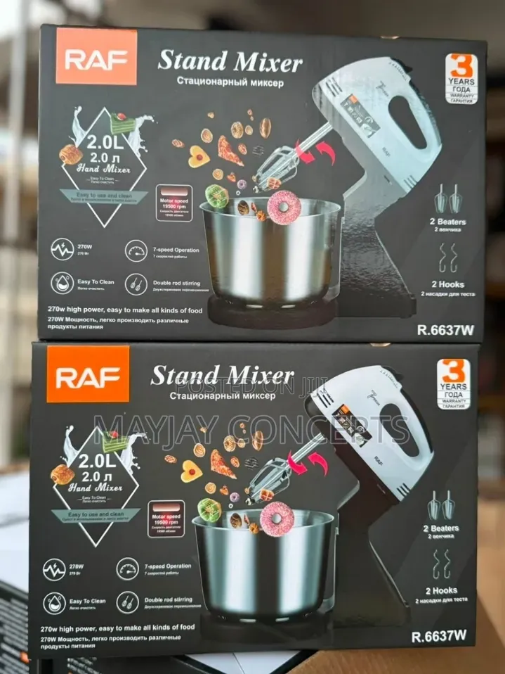 RAF 2L 270W Stand Mixer 7 Speed With Beaters and Dough Hook–R.6637W