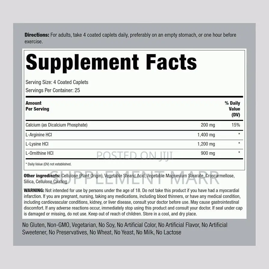 Tri Amino Complex – L-Lysine, L-Arginine, L-Ornithine X 100 Caplets