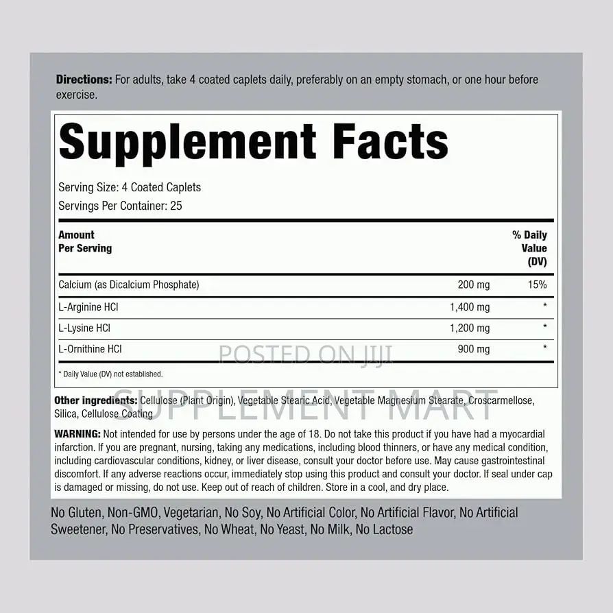 Tri Amino Complex – L-Lysine, L-Arginine, L-Ornithine X 100 Caplets
