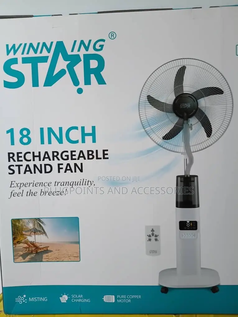 Winning Star Copper Motor Rechargeable Mist Fan Solar Panel/Bulbs 18”