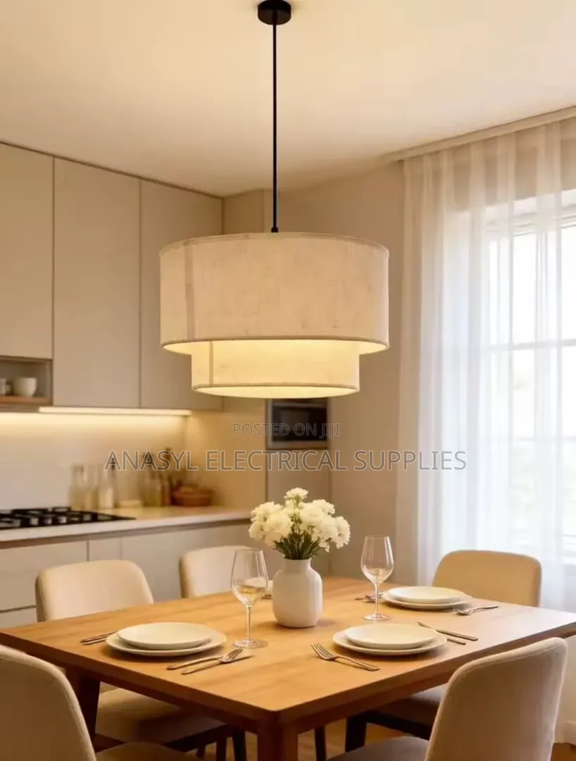 Minimalist 2-Tier Fabric Drum Pendant Light