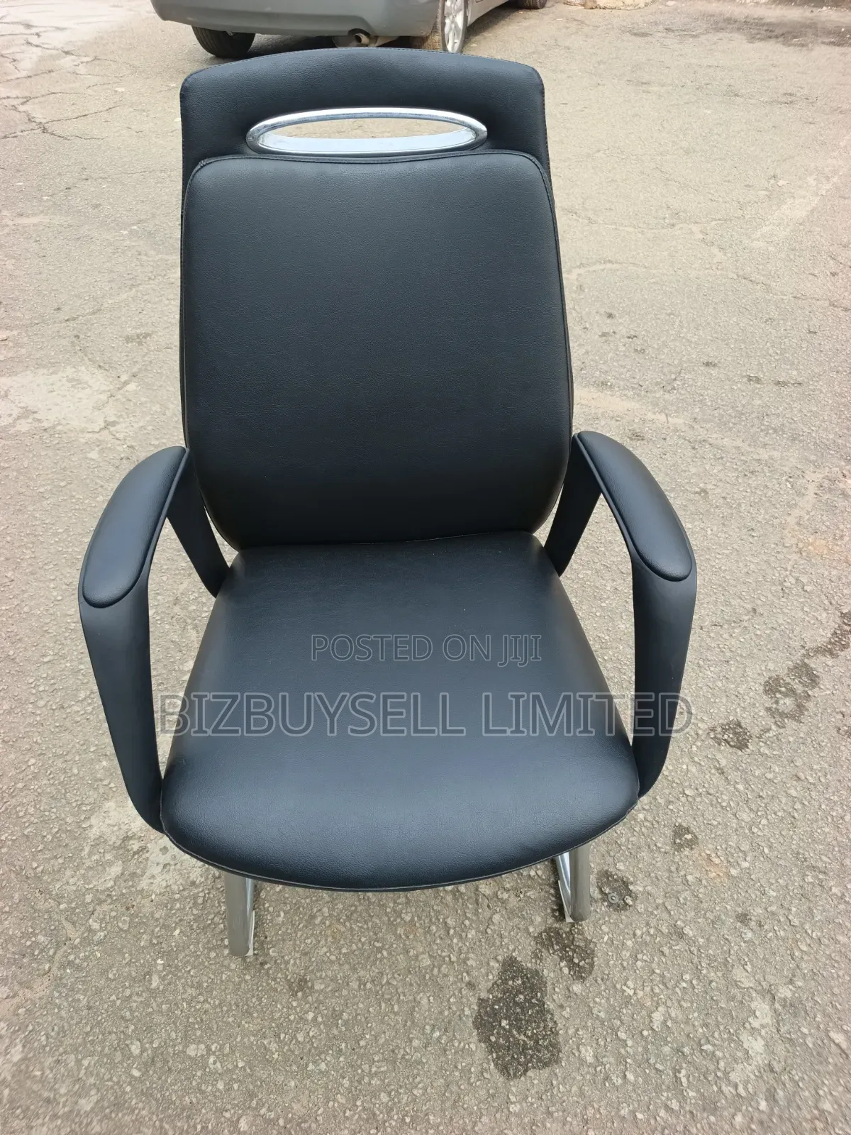 Black Leather Office Visitor or Conference Chair With Fixe
