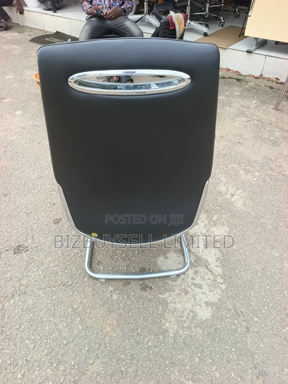 Black Leather Office Visitor or Conference Chair With Fixe