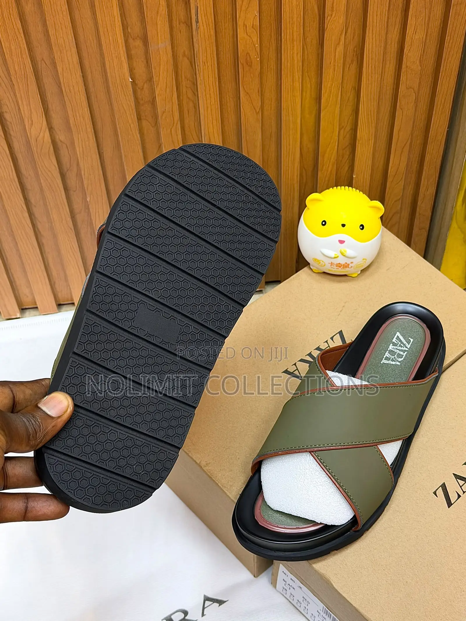 Olive Green Leather Criss-Cross Strap Zara Slides