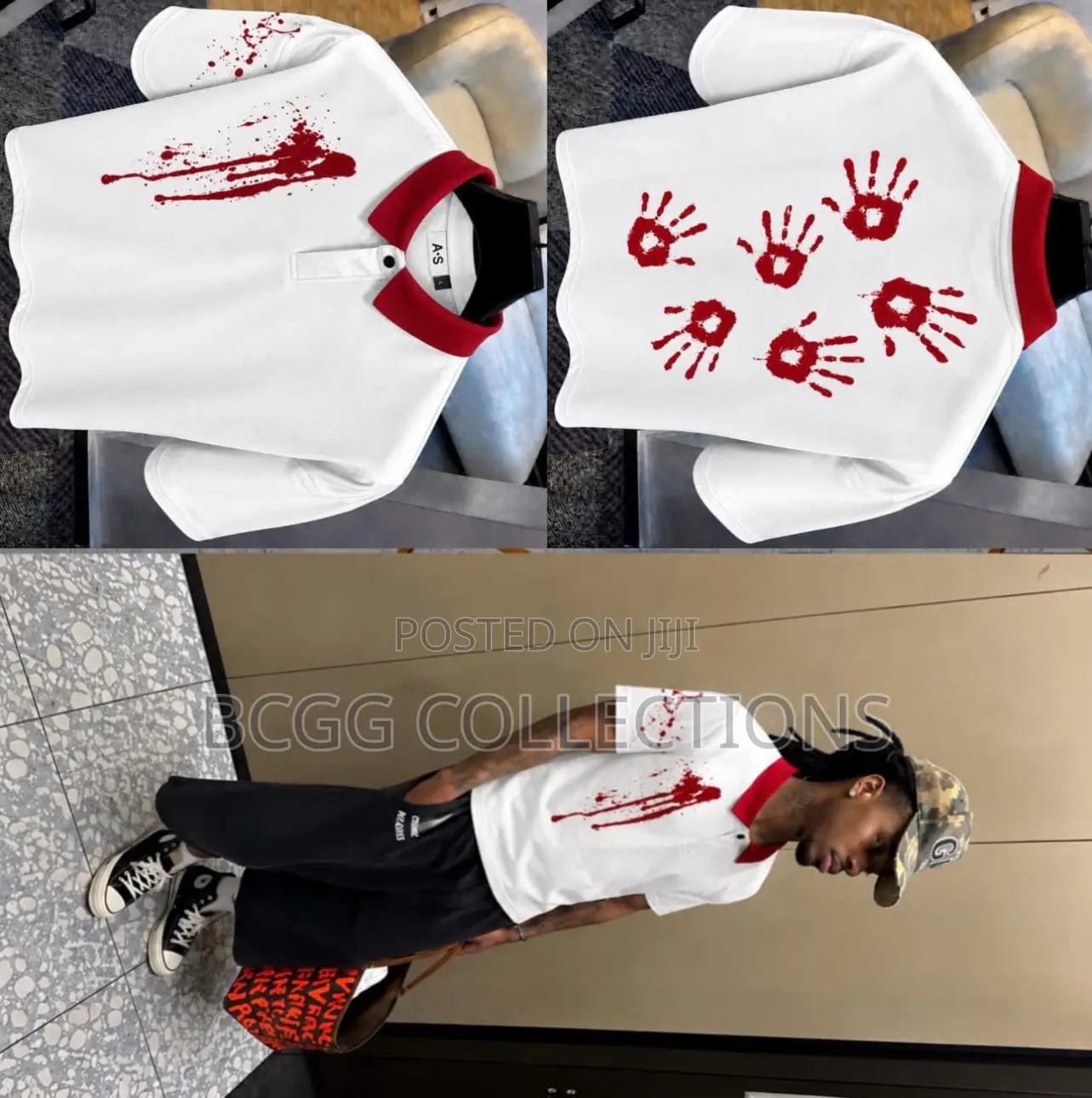 Designer Blood Splatter Handprint Graphic Polo Shirt