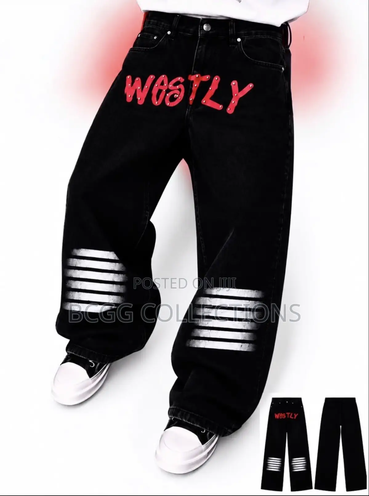 Designer WOSTLY Graphic Baggy Streetwear Denim Jeans