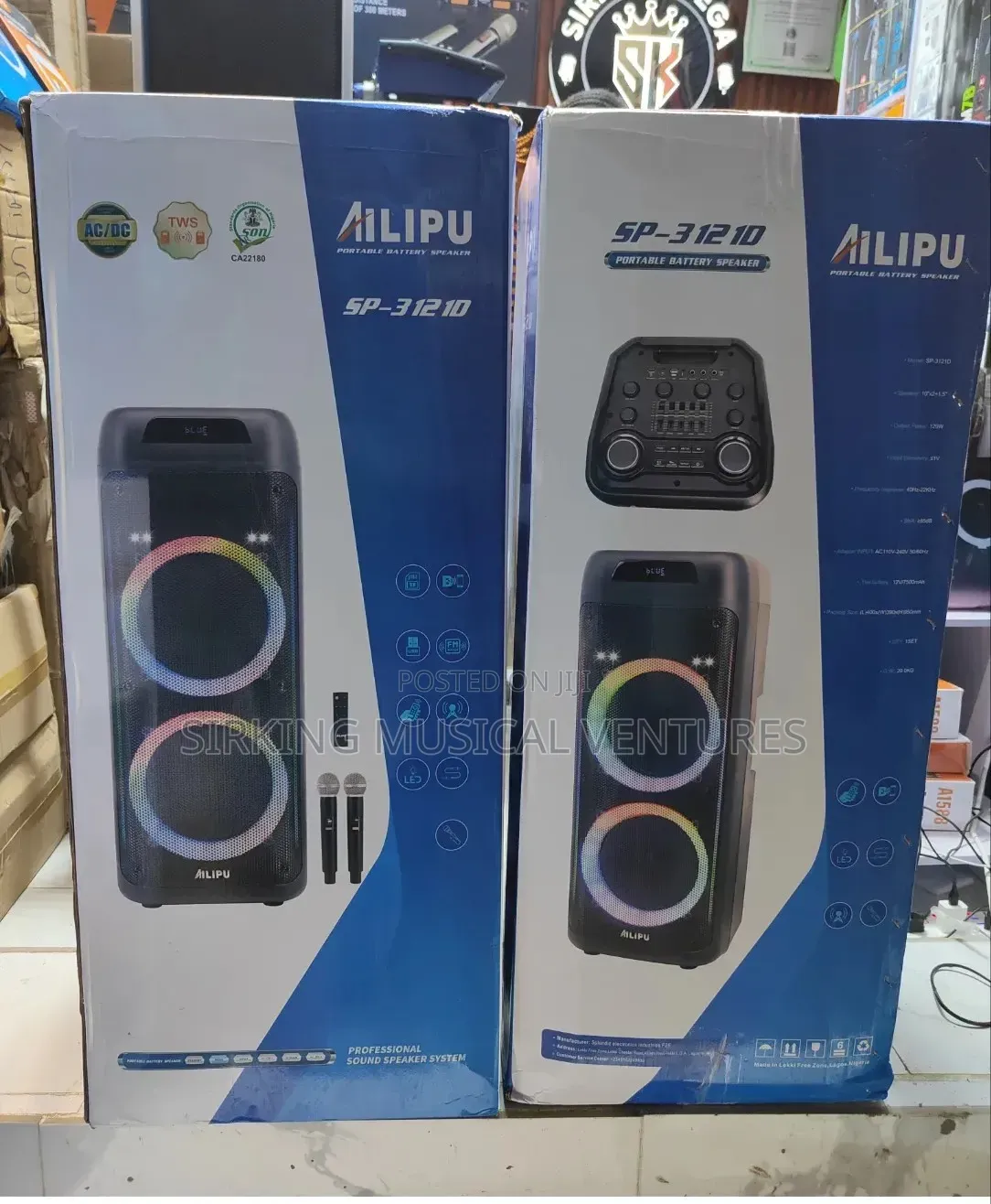 AILIPU 90000W Heavy Deep Bass Double Speaker With Double Wireless Mic