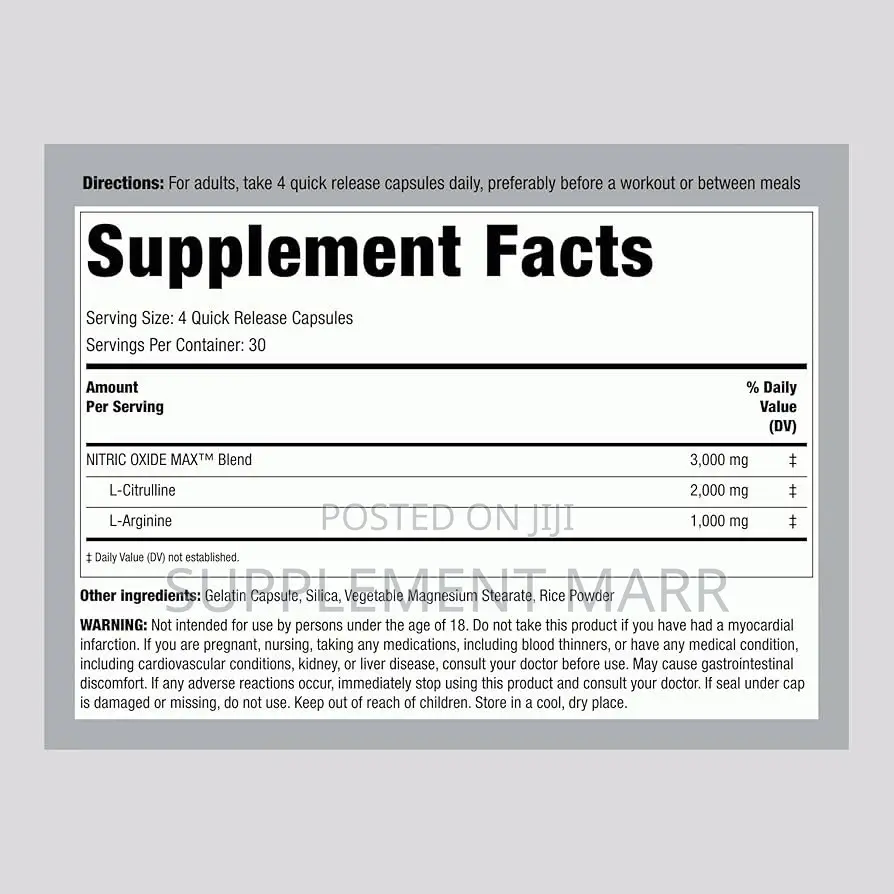 Nitric Oxide Max | 3000mg | 120 Capsules L-Arginine and L-Citrulline
