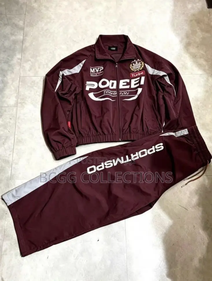 Designer Burgundy Graphic Windbreaker Tracksuit 2-Piece Set