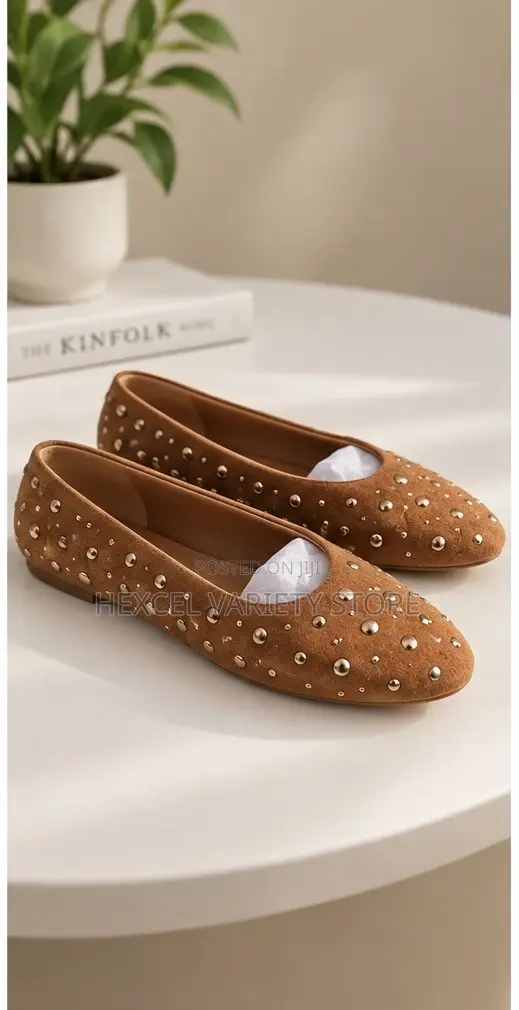 Stylish Brown Flat Shoes With Elegant Studded Design