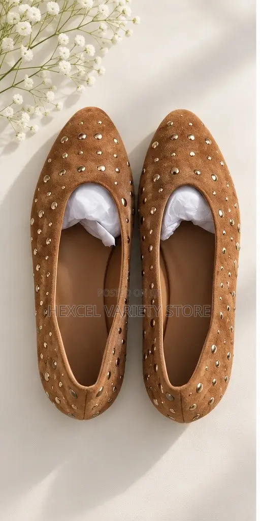 Stylish Brown Flat Shoes With Elegant Studded Design