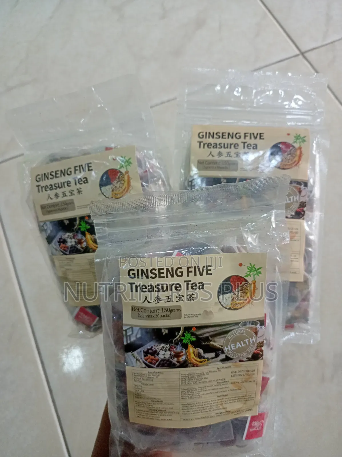 3 Packs of Ginseng Five Treasure Tea (For Kidney Function)