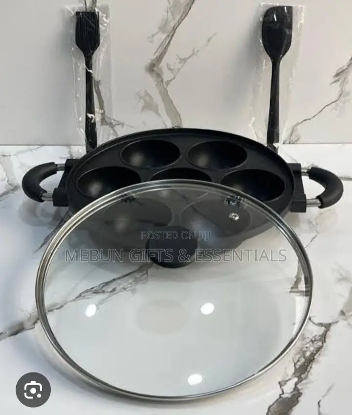 7 in 1 Non Stick Omelette Masa Pan Plus Glass Lid Cover With Brush