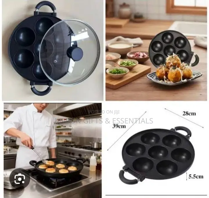 7 in 1 Non Stick Omelette Masa Pan Plus Glass Lid Cover With Brush
