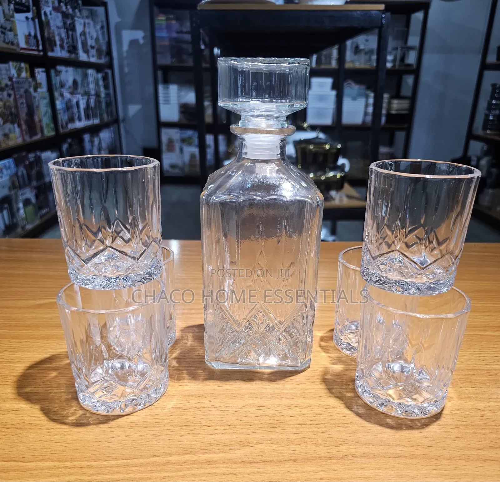 5-Piece Crystal Cut Whiskey Decanter and Glass Set
