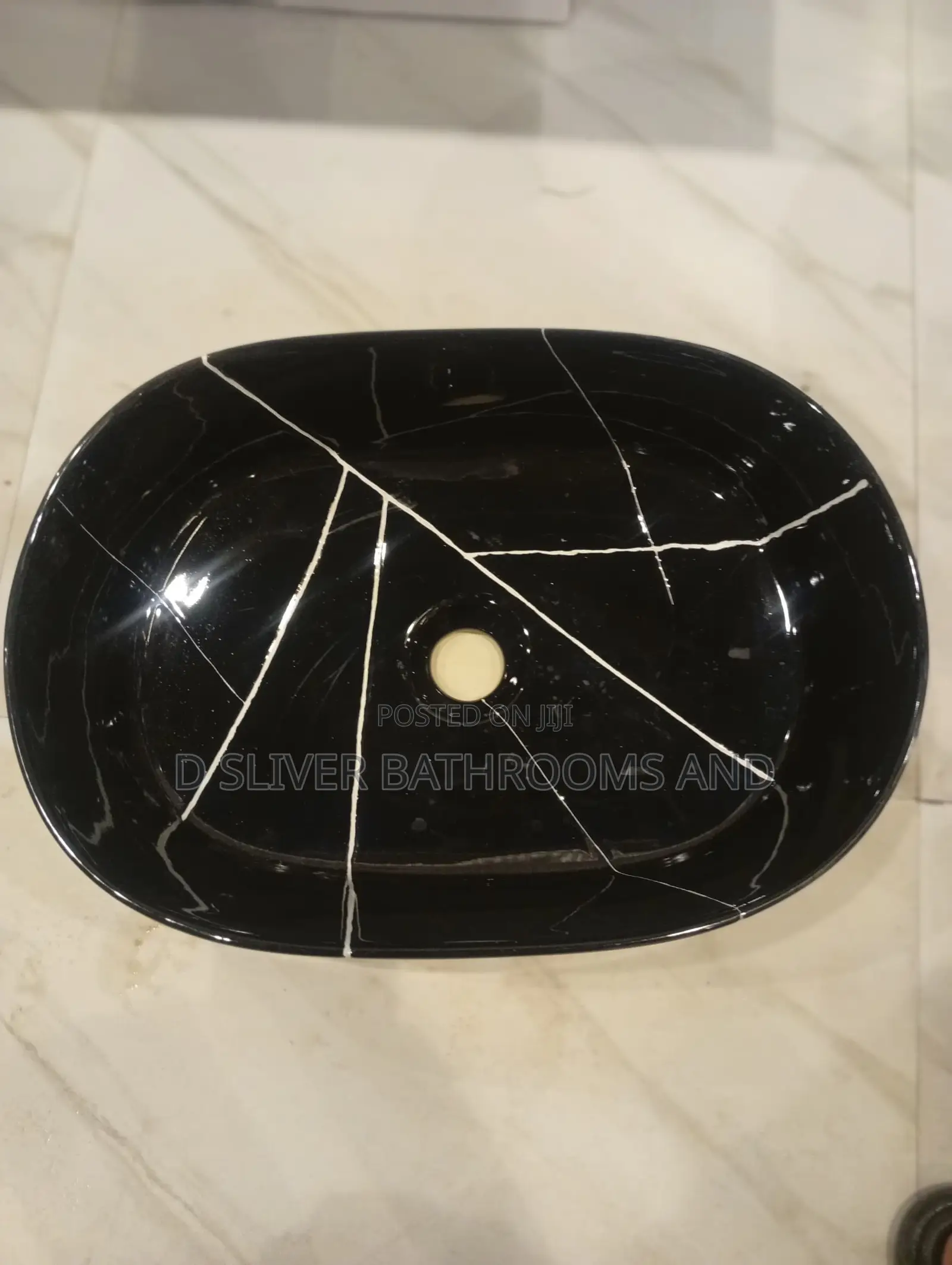 Black Marble Oval Countertop Wash Hand Basin
