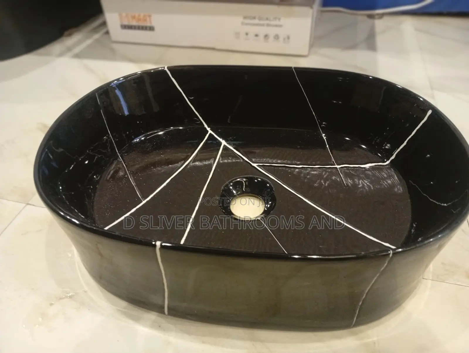 Black Marble Oval Countertop Wash Hand Basin