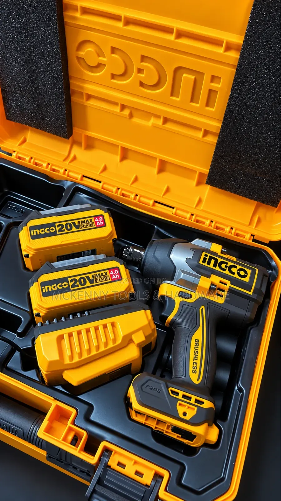 INGCO 20V Cordless Brushless Impact Drill + 2 Batteries Charger