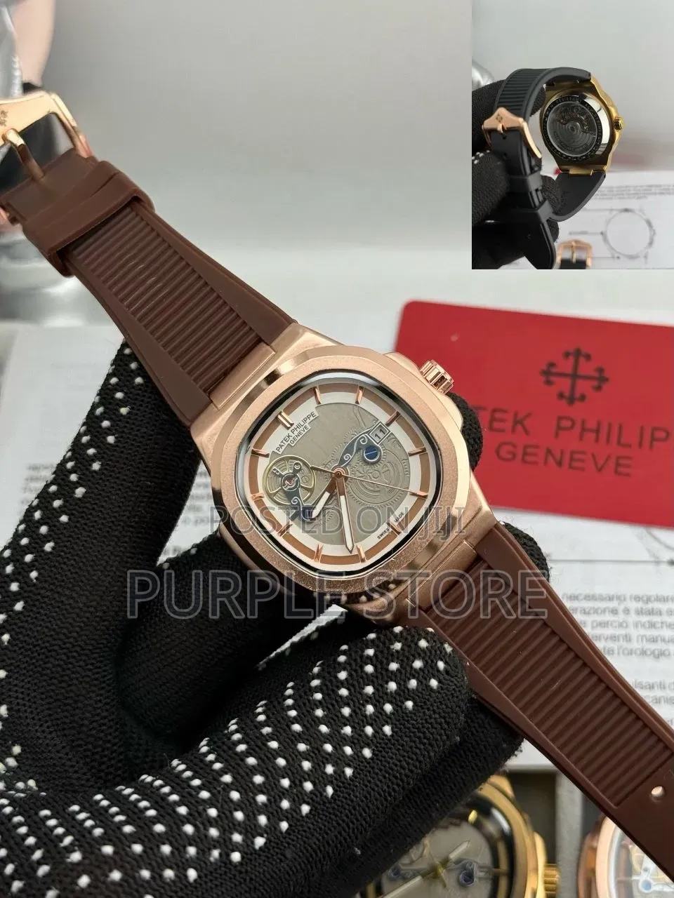 Patek Philippe Mechanical Movement Transparent Back Wristwatch