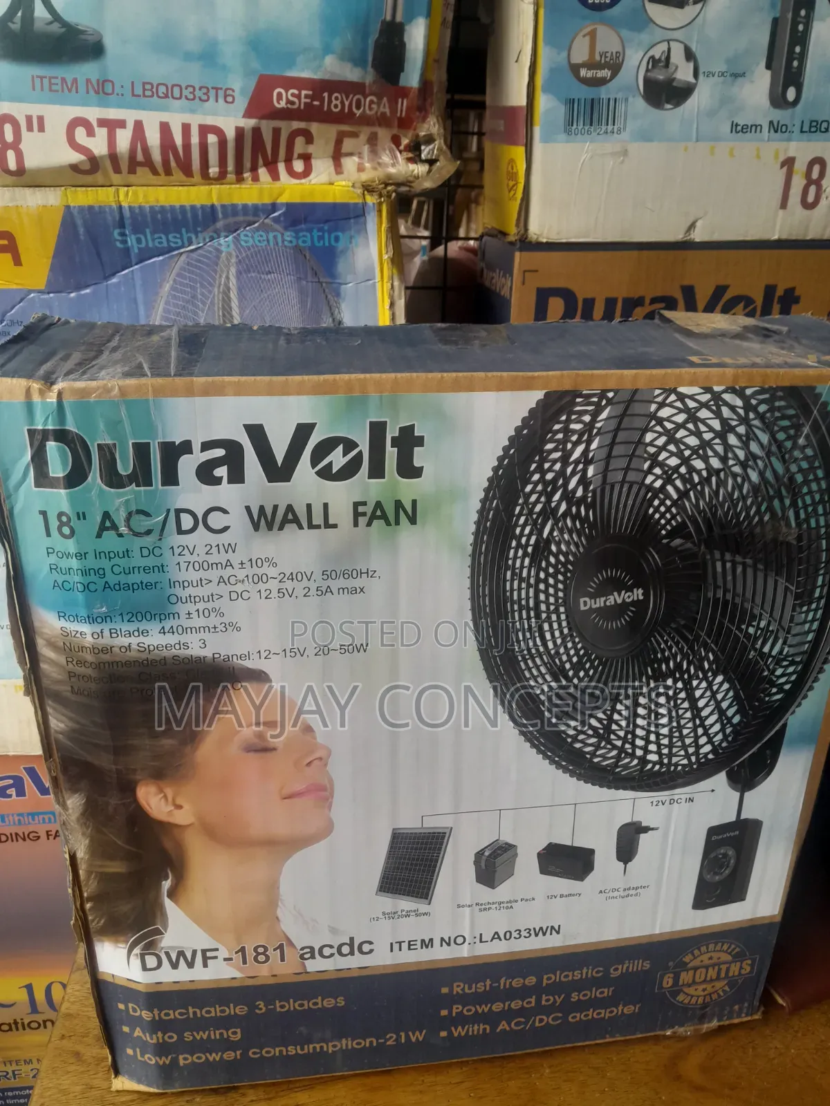 DURAVOLT AC/DC 18" Solar Wall Fan–Auto Swing Solar Support 21W–dwf-181