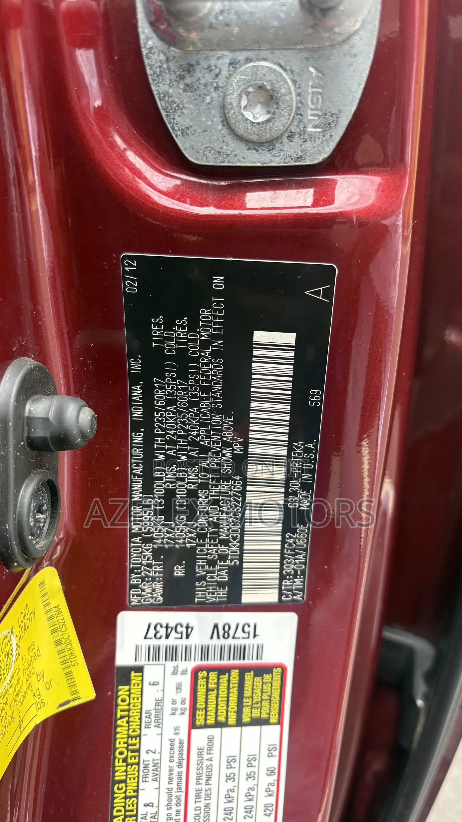 Toyota Sienna LE 8 Passenger 2012 Red