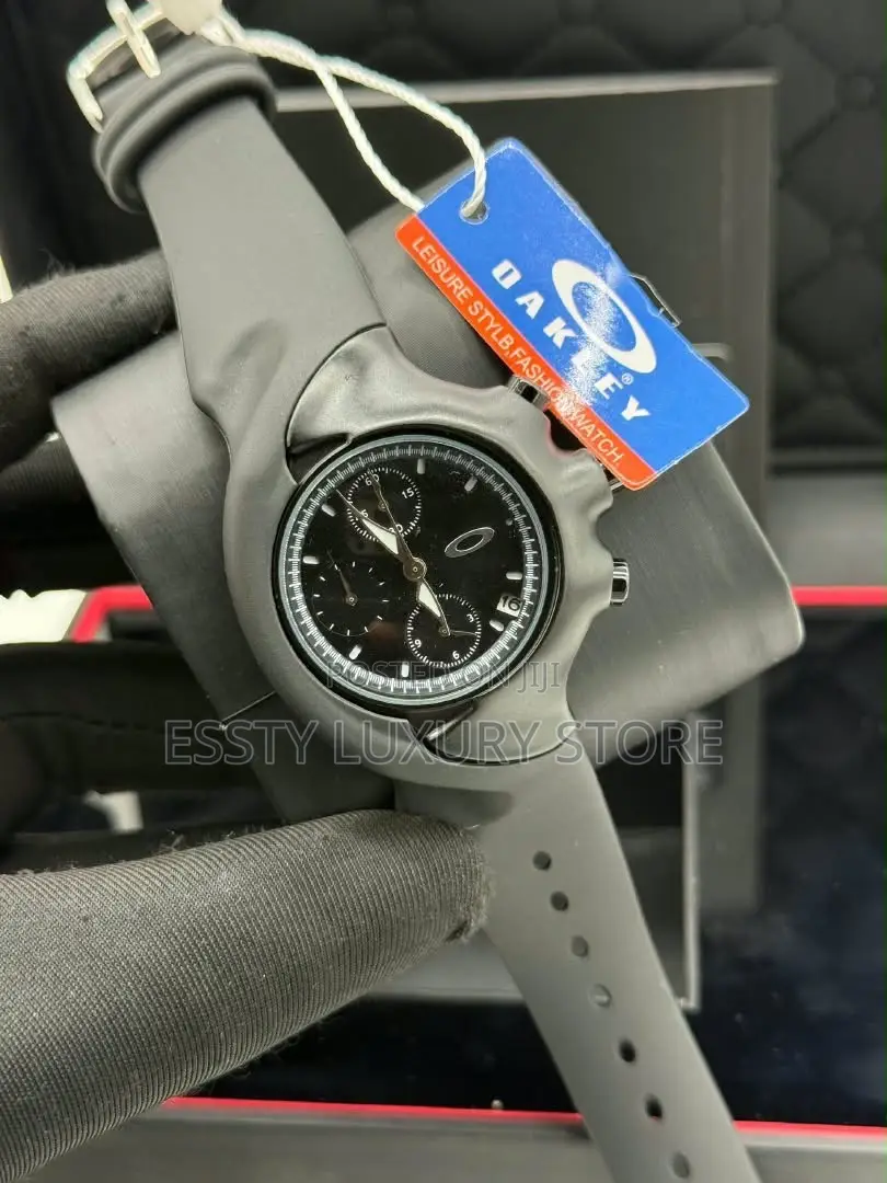 Quality Luxury Oakley Chronograph-Style Watch With Black Rubber Strap