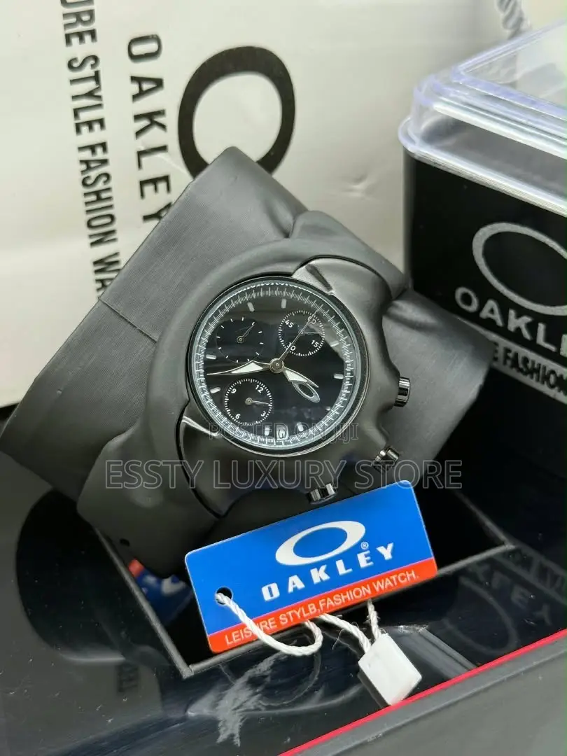 Quality Luxury Oakley Chronograph-Style Watch With Black Rubber Strap