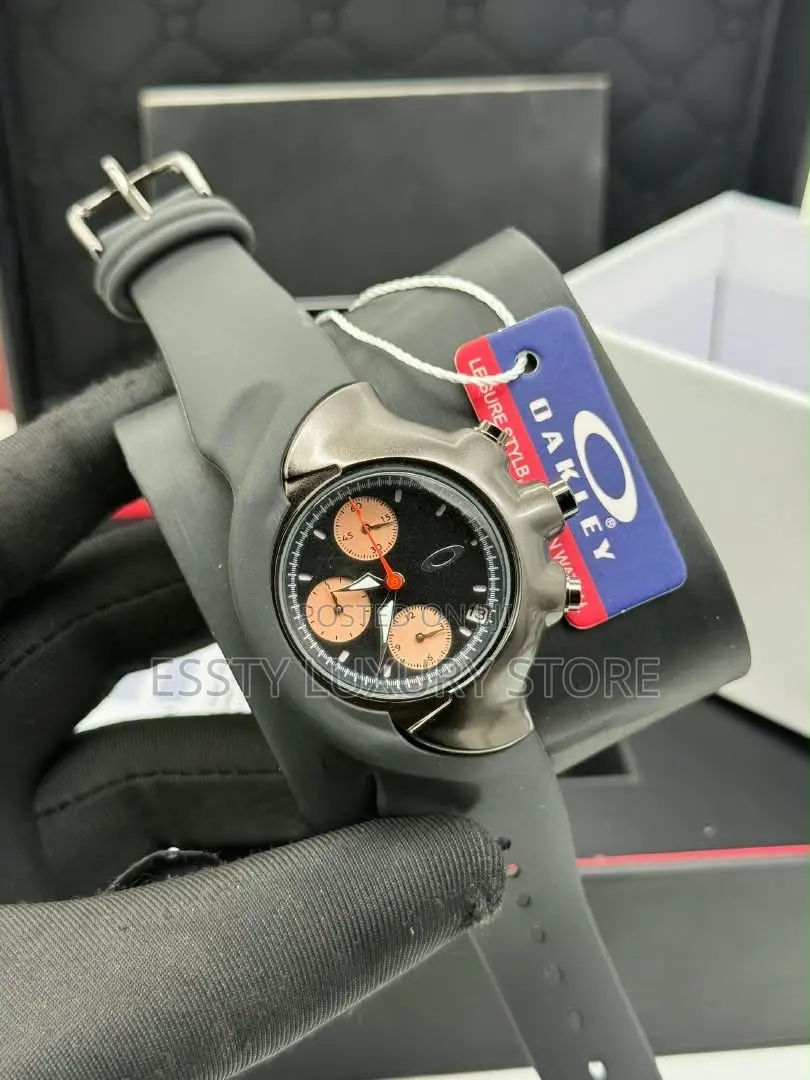 Quality Luxury Oakley Chronograph-Style Watch With Black Rubber Strap