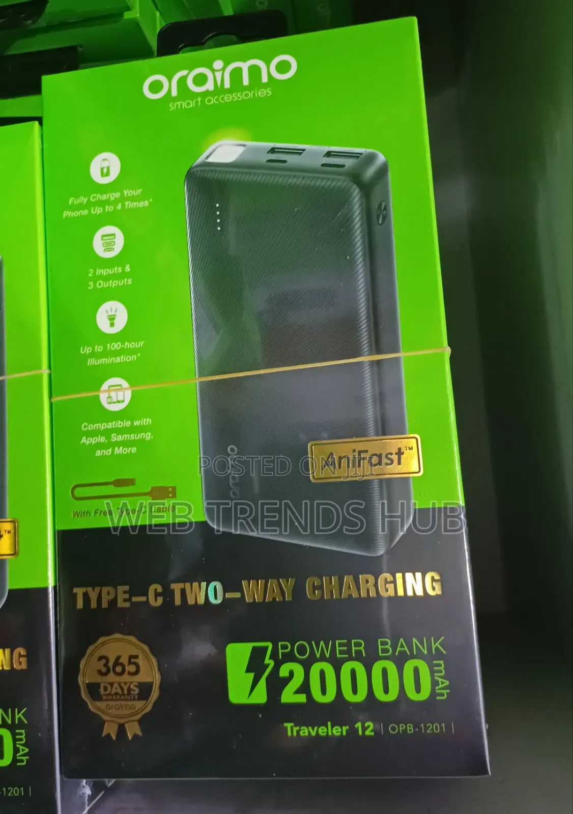 Oraimo 20000mAh Traveler 12 Power Bank – Type-C Two-Way Fast Charge