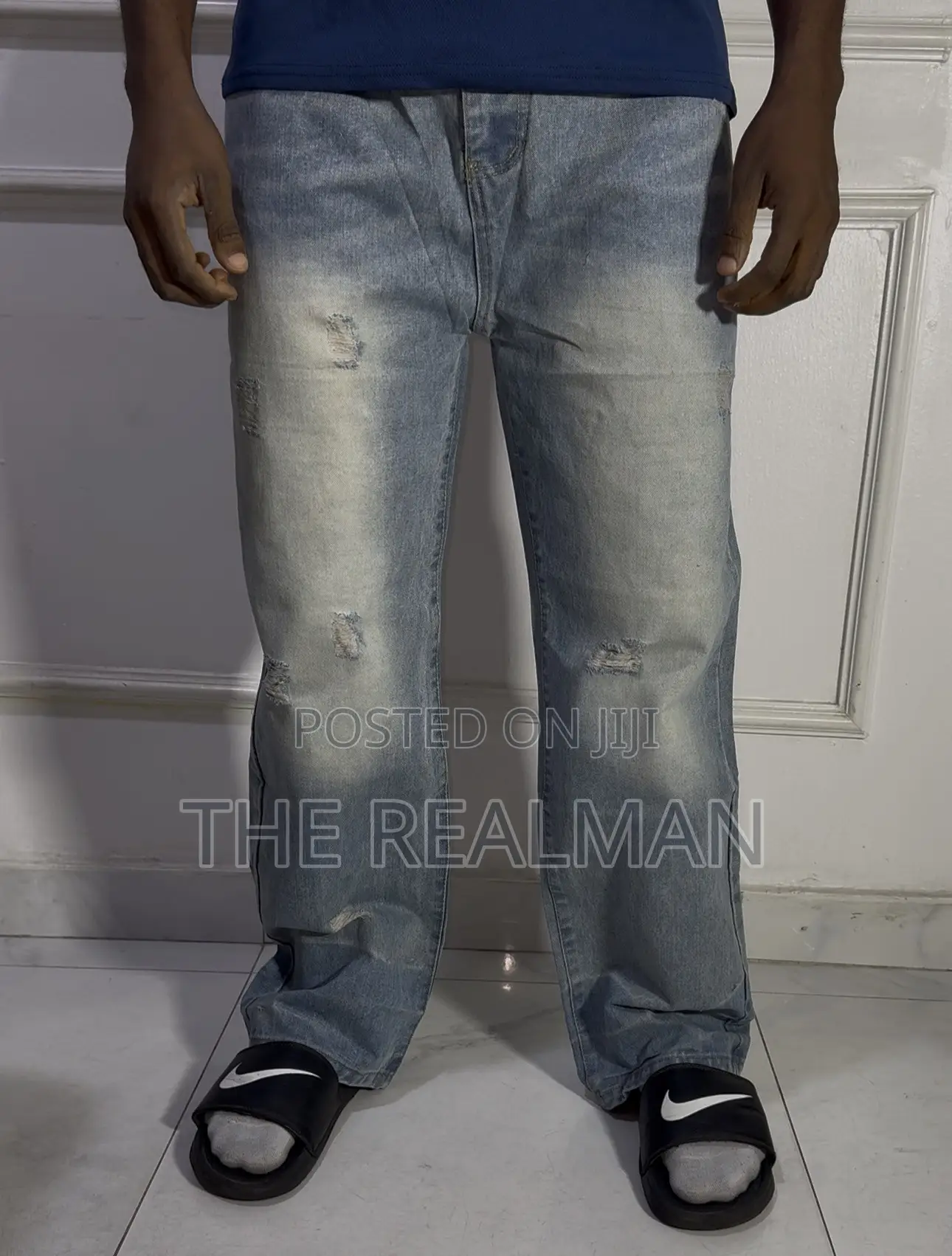 Original Men's Light Blue Baggy Distressed/Ripped Denim Jeans