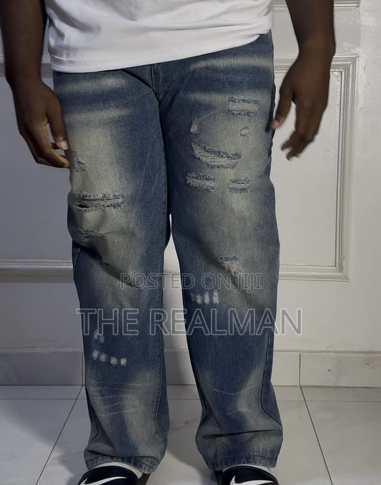 Original Men's Light Blue Baggy Distressed/Ripped Denim Jeans