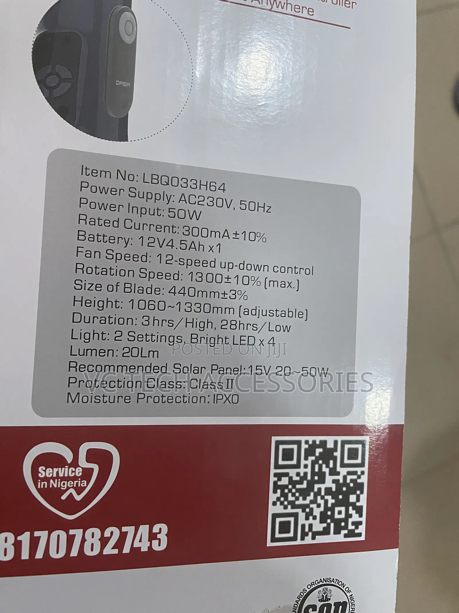 Qasa 18inches DC/AC Rechargeable Fan