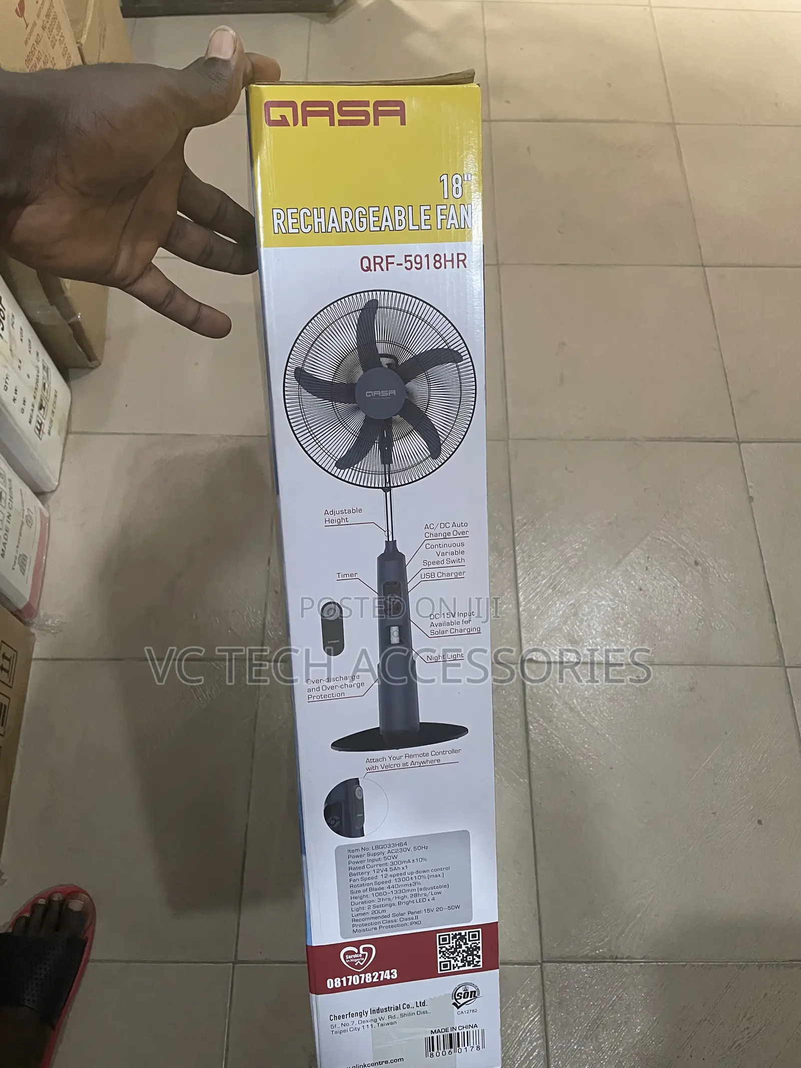 Qasa 18inches DC/AC Rechargeable Fan