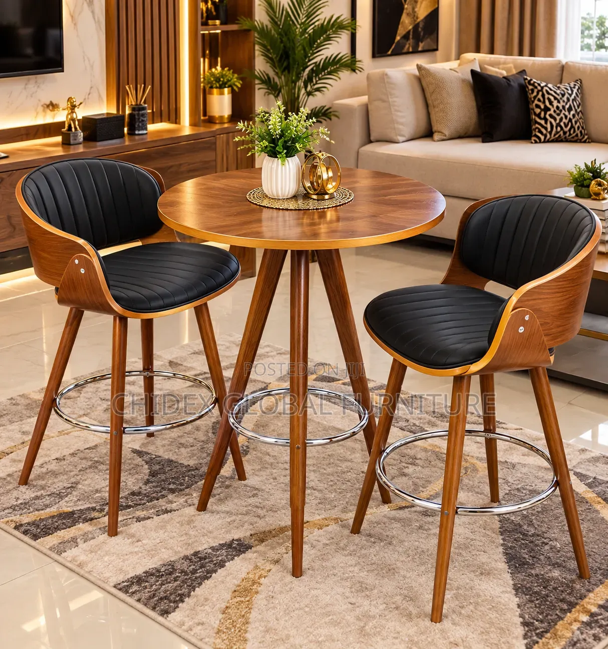 Wooden Bar Table/ Leather Bar Chair
